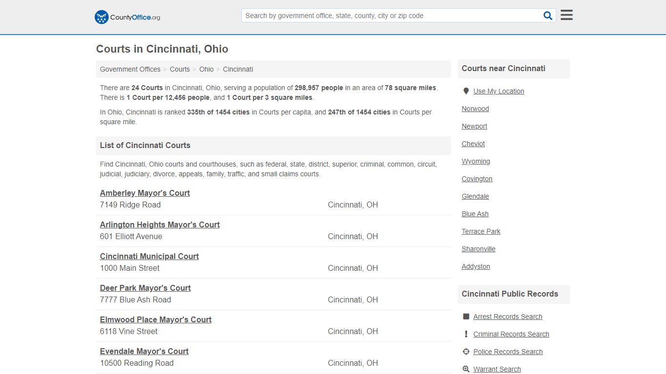 Courts - Cincinnati, OH (Court Records & Calendars) - County Office